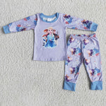 Girl Purple Screen Print Cartoon Pajamas Outfit