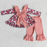 Girl Heart Print Bows Tunic Pink Pant Outfit