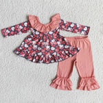 Girl Heart Print Bows Tunic Pink Pant Outfit