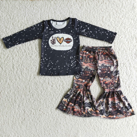 Girl Peace Love Print Bell Bottom Outfit