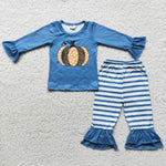 Girl Blue Pumpkin Striped Outfit