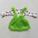 Girl Cute Green Monster Faux Fur Dress Outfit