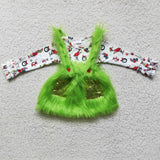 Girl Cute Green Monster Faux Fur Dress Outfit