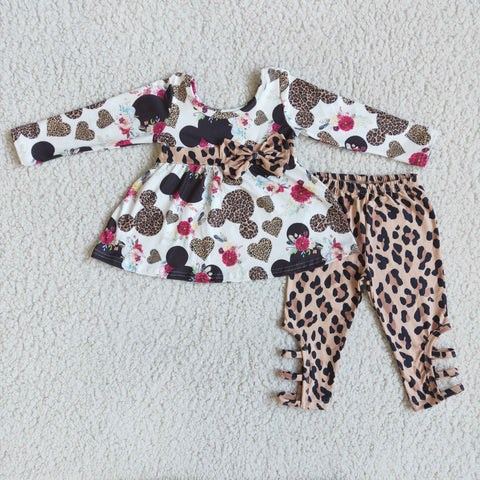 Girl Valentine Cartoon Heart Tunic Leopard Pant Outfit