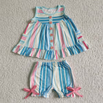 GSSO0045 Colorful Stripe Pocket Baby Girls Summer Short Sleeve Clothes Outfit-promotion 2024.5.18