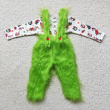 Boy Green Monster Long Sleeve Green Faux Fur Pant Outfit