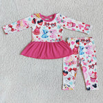 Girl Pink Cartoon Tunic Heart Pant Outfit