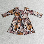 Clearance Girl Leaf Leopard Long Sleeve Dress