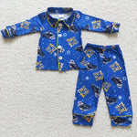 Boy Navy Print Cardigan Pajamas Outfit