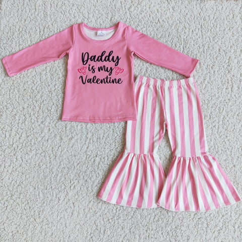 Daddy is My Valentine Girl Pink Striped Outfit