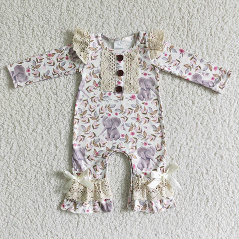 Elephant floral long sleeve infants romper