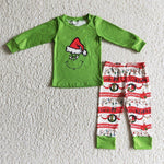 6 A14-19 Green Pattern Baby Christmas Outfit Children Clothing Set-promotion 2024.11.30