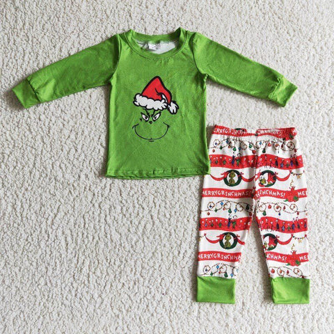 6 A14-19 Green Pattern Baby Christmas Outfit Children Clothing Set-promotion 2024.11.30