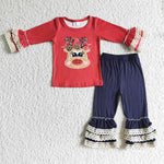 Girl Deer Red Top Navy Pant Outfit