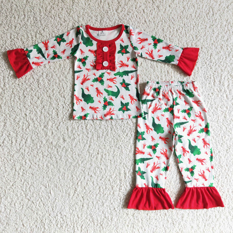 6 A2-27 Crocodile lobster print kids girls pajamas outfits-promotion 2024.10.26