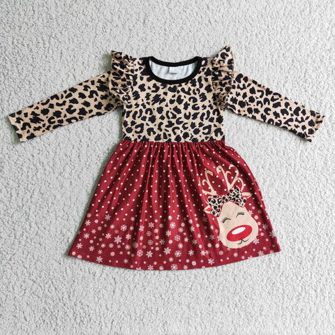 Girl Leopard Deer Snowflake Dress