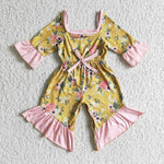 FLoral yellow jumpsuit for little girls