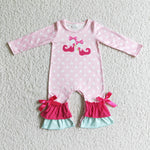 Girl Christmas Pink Polka Dot Romper