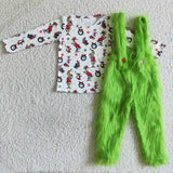 Boy Green Monster Long Sleeve Green Faux Fur Pant Outfit