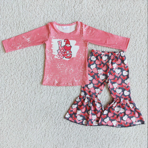 Love print kids girls valentine's clothing set