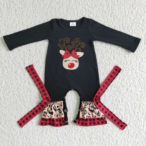 Girl Christmas Deer Leopard Romper