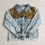 Button Sequins Little Girls Denim Jacket