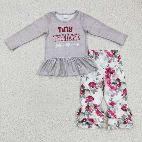 Clearance Girl Grey Tiny Teenager Floral Outfit