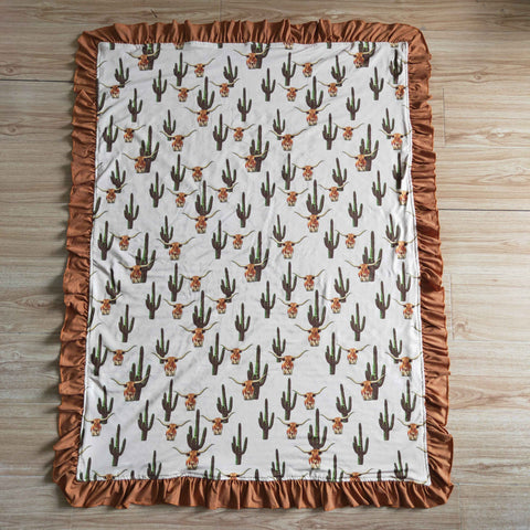 Western Cactus Ruffle Side Baby Blanket