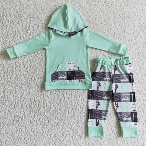 Children winter clothing suits baby boys green clothes sets boys hoodie outfits