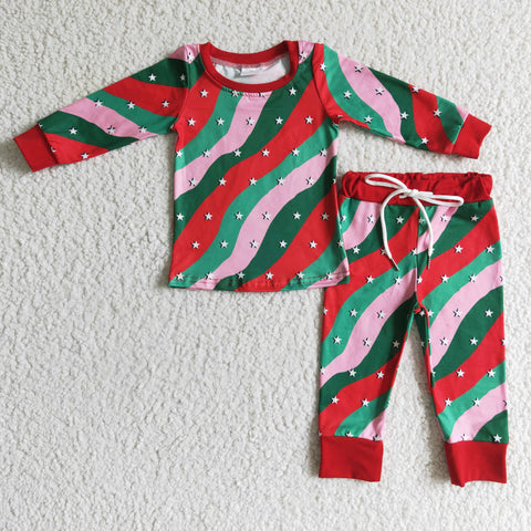 GLP0186 Red Green Pink Stars Baby Kids Christmas Pajamas-promotion 2024.10.19
