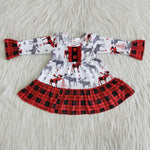 Girl Christmas Deer Plaid Long Sleeve Dress