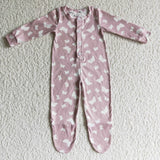 LR0118 Baby Girl Pink Butterfly Print Long Sleeve Baby Toddler Clothes Button Romper-promotion 2024.11.23