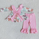 Girl Colorful Heart Bows Tunic Pink Pant Outfit