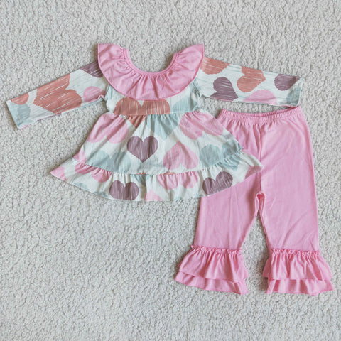 Girl Colorful Heart Bows Tunic Pink Pant Outfit