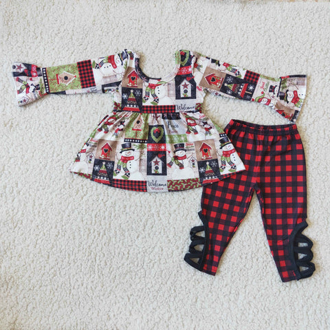 6 A2-16 Girl Snowman Plaid Pencil Pant Outfit-promotion 2024.11.30