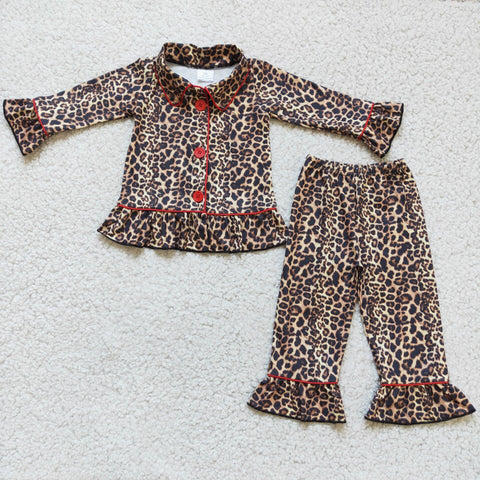 Girl Leopard Print Cardigan Pajamas Outfit