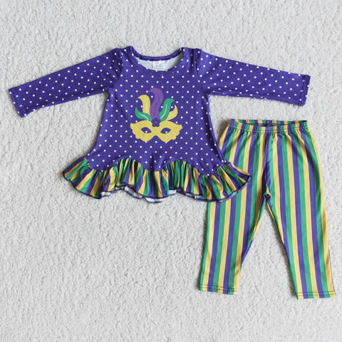 Girl Purple Mardi Dot Tunic Striped Pant Outfit