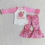 Girl Pink Valentine Long Sleeve Cartoon Pant Outfit