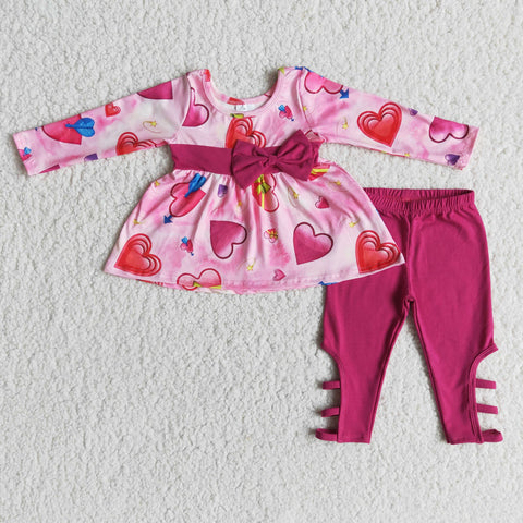 Girl Valentine Pink Heart Tunic Fuchsia Pant Outfit