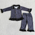 Girl Black Leopard Long Sleeve Pajamas Outfit