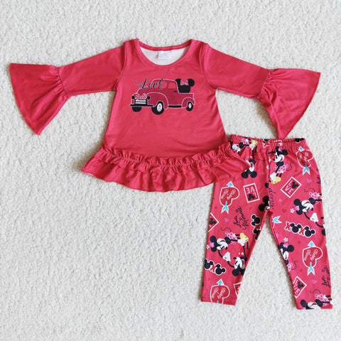 Girl Screen Print Tunic Fuchsia Cartoon Pant Outfit