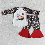 Happy Valentine's Day Girl Leopard Bell Bottom Outfit