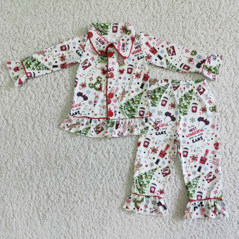 Most Wonderful Time To Wear Ears Print Girl Pajamas Outfit