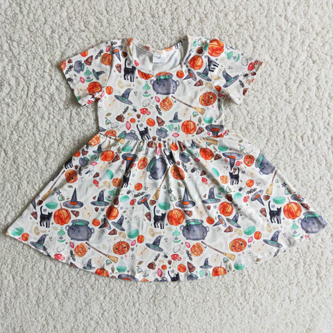 A3-24 Girl Pumpkin Short Sleeve Swirl Dress-promotion 2024.8.10