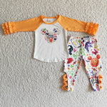 Girl Screen Print Happy Halloween Boo Pant Outfit