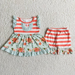 A17-3 Girl Floral Green Lace Striped Shorts Outfit-promotion 2024.3.2