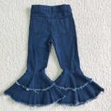 Blue Denim Pants Double Lace Girls Ruffle Jeans