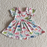 Girl Dinosaur Short Sleeve Twirl Dresses