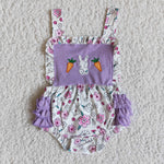 E8-14 Easter Embroidery Rabbit Purple Romper-promotion 2024.2.5