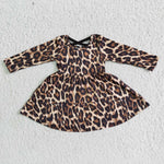 Girl Leopard Long Sleeve Twirl Dress